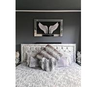 Biznest Angel Wings Glass Picture Liquid Black And White Art Wall Hung Rectangular Shaped Mirrored Frame 3D Glitter Art Deco Style Multicoloured Landscape 85 X 45 Cm (White Wings)