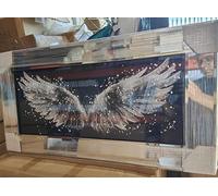 Biznest Angel Wings Glass Picture Liquid Black And White Art Wall Hung Rectangular Shaped Mirrored Frame 3D Glitter Art Deco Style Multicoloured Landscape 85 X 45 Cm (Multcoloured Wings)