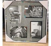 Biznest Aperture 4 Picture Photo Frame Hold 4 Picture Silver Mirrored Crushed Jewel Crystal Diamante 6”X4”