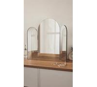 Biznest Arched Top Three Panels Design Mirror with Black Glass Curved Frame Freestanding Vanity Gift Idea Dressing Table & Shelf Decor 63.2x50Cm