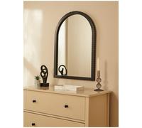 Biznest Arched Top Wall Mount Mirror Ribbed Frame Black Wooden Frame Rustic Effect Mdf Back Modern Home Decorative Accent 70X50 Cm