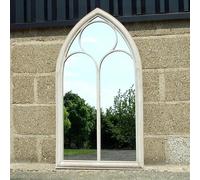 Biznest Arched Top Wall Mounted Plastic Mirror Black And White Brush Frame Indoor And Outdoor Decorative Vintage Style 90 X 60 X 4 Cm (White Brush)