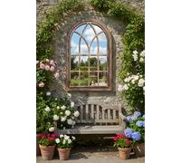 Biznest Arched Top Window Soho Mirror Gothic Style Black - Gold Plastic Framed Wall Hanging Indoor & Outdoor Elegant Gift 73X48Cml