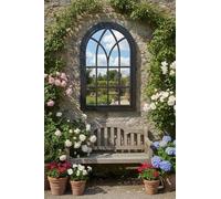 Biznest Arched Top Window Soho Mirror Gothic Style Black Plastic Framed Wall Hanging Indoor & Outdoor Elegant Vintage Display Living Room Décor 73.5x48.5x2.5Cm