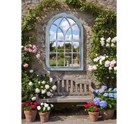 Biznest Arched Top Window Soho Mirror Gothic Style Grey Rustic Plastic Frame Wall Hanging Indoor & Outdoor Elegant Vintage 73X48Cm