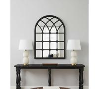 Biznest Arched Top Window Wall Mount Mirror Black Metal Frame Gothic Design Indoor/outdoor Style Vanity Display Home Decor 71X50Cm