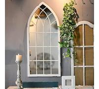 Biznest Arched Top Window Wall Mounted Framed Mirror White Brush Unique Design Distressed Decorative Item Indoor Use 60 X 90 Cm