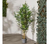 Biznest Artificial Bamboo Weather And Uv Resistant Plant With Natural Stems Green Leaves In Grey Pot Suitable 130 Cm Tall