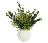 Biznest Artificial Eucalyptus Arrangement White Ceramic Potted Green Mixed Foliage Ferns Homeoffice Décor Natural Plant 48X17X15Cm