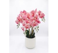 Biznest Artificial Orchid Flower In White Ceramic Pot Faux Realistic Touch Phalaenopsis Home Decor Display 70 Cm Height (PINK)