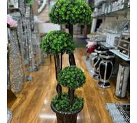 Biznest Artificial Plant Cedar Ball Topiary Tree With Pot Faux Round Shrub Bush Decoration Greenery (3 Leaf Flower 90Cm)