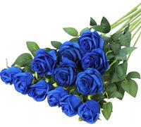 Biznest Artificial Rose Bouquet 12 Pieces In Vibrant Multi Colour Silk Roses Elegant Home Decor Weddings And Gifting 30 Cm Blue