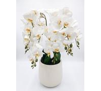 Biznest Artificial White Orchid Flower In White Ceramic Pot Faux Realistic Touch Phalaenopsis Home Decor Display 70 Cm Height