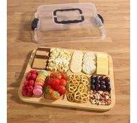 Biznest Bamboo Display Tray Integrated Lid With Handles Natural Effect Multiple Section Food Organisation Kitchen Vanity 38X28X6Cm