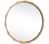 Biznest Bamboo Effect Wood Round Mirror Large Wall-Mounted Hanging Mirror for Bathroom Living Room or Bedroom (60 cm)