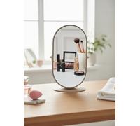 Biznest Beige Oval Mirror 360 Degree Rotation Function Dressing Table Framed Stand Swivel Design Home Decor For Grooming, Shaving & Vanity Display Minimalist Style Portable