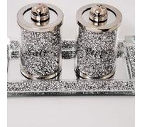 Biznest Biscuit Canister Jar Tin Silver Diamond Crushed Silver Trimmings Crystal Filled Kitchen Storage Containers Large
