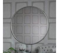 Biznest Biznest 60Cm Extra Large Round Silver Wall Mounted Mirror Silver Iron Metallic Frame