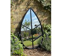 Biznest Black Leaf Surface Shape Garden Mirror Plastic Framed Indoor/outdoor Wall Hanging Patio Style Geometric Pattern 76 X 42 Cm