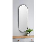 Biznest Black Oval Pill Shape Wall Mounted Mirror Aluminium & Glass Framed Perfect Home Decor Present Idea Large Room Display 101x31x2.5Cm