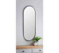 Biznest Black Oval Pill Shape Wall Mounted Mirror Aluminium & Glass Framed Perfect Home Decor Room Display 101X31Cm