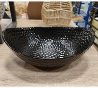 Biznest Black Oval Shape Ceramic Fruit Bowl Kitchen & Dining Table Ornament Home Décor Gift Storage Matte Finish 29.5X24X11.5Cm
