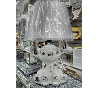 Biznest Bling Crushed Diamond Stitch Table Lamp with Silver Shade Ceramic Base Sparkling Bedside Home Decor (White Silver)