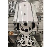 Biznest Bling Crushed Diamond Stitch Table Lamp with Silver Shade Ceramic Base Sparkling Bedside Home Decor (White Black)