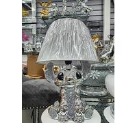 Biznest Bling Crushed Diamond Stitch Table Lamp with Silver Shade Ceramic Base Sparkling Bedside Home Decor (Silver)