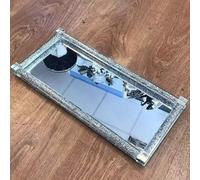 Biznest Bling Crystallized Diamond Crushed Trimmings Filled Diamond Kitchen Silver Tray Display Home Décor