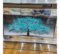 Biznest Blossom Tree Picture 3D Glitter Liquid Art Mirrored Frame Wall Art 85X45Cm (Blue)