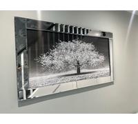 Biznest Blossom Tree Picture 3D Glitter Liquid Art Mirrored Frame Wall Art 85x45cm (Silver)