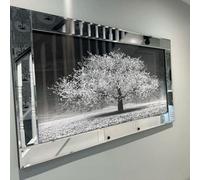 Biznest Blossom Tree Picture 3D Glitter Liquid Art Mirrored Frame Wall Art 85X45Cm (Silver)