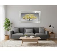 Biznest Blossom Tree Picture 3D Glitter Liquid Art Mirrored Frame Wall Art 85x45cm (Yellow)