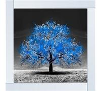 Biznest Blossom Tree Picture In Mirrored Frame Glitter 3D Wall Art Picture Glitter Liquid Art Home Decor 55X55Cm (Blue Tree)