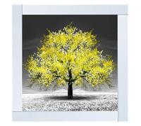 Biznest Blossom Tree Picture in Mirrored Frame Glitter 3D Wall Art Picture Glitter Liquid Art Home Decor 55x55Cm (Yellow Tree)