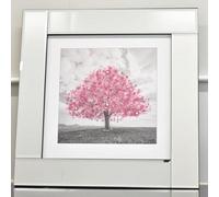 Biznest Blossom Tree Picture In Mirrored Frame Glitter 3D Wall Art Picture Glitter Liquid Art Home Decor 55X55Cm (Pink)