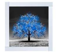 Biznest Blossom Tree Picture in Mirrored Frame Glitter 3D Wall Art Picture Glitter Liquid Art Home Decor 55x55Cm (Blue Tree)