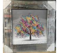 Biznest Blossom Tree Picture In Mirrored Frame Glitter 3D Wall Art Picture Glitter Liquid Art Home Decor 55X55Cm (Multi)