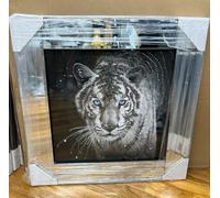 Biznest BLUE EYES TIGER Picture Liquid 3D Wall Decor Glitter Wall Art Mirrored Frame Home Decoration Bedroom Living Room 55x55cm B-AN001