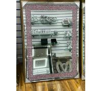 Biznest Blush X Large Pink Crushed Crystal Diamante Wall Mirror Simple Stylish Design Largest Mirror Collection 102Cm X 72Cm