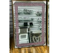 Biznest Blush X Large Pink Crushed Crystal Diamante Wall Mirror Simple Stylish Design The World'S Largest Mirror Collection 102cm x 72cm