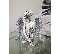 Biznest Butterfly Praying Sitting Angel Silver Sparkle Bling Ornament Crushed Diamond Gift