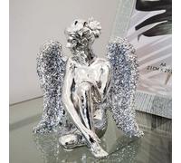 Biznest Butterfly Praying Sitting Angel Silver Sparkle Bling Ornament Crushed Diamond Gift