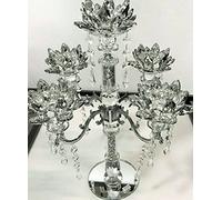 Biznest Candle Holder Crushed 5 Flower Diamond Silver Crystals Filled Romany Candelier