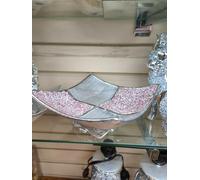 Biznest Ceramic Diamond Fruit Bowl Tray Romany Wide Crushed Bling Centrepiece (Pink)