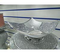 Biznest Ceramic Diamond Fruit Bowl Tray Romany Wide Crushed Bling Centrepiece (Silver)