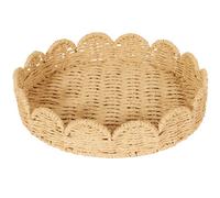 Biznest Circular Scalloped Edges Design Seagrass Serving Tray Brown Home Déco Trinket Vanity Display Cosmetic Holder Rustic 35X7Cm