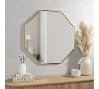 Biznest Classic Octagonal Shape Wall Mounted Mirror Sl olden Finish Metal Geometric Flaunt Frame Ideal For Room Interior 90 Cm