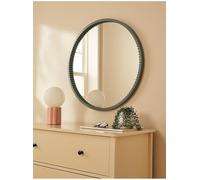 Biznest Classic Round Wall Mounted Mirror Ribbed Bordered Green Finish Wooden Frame Circular Design Glass Construction Smooth Textured Edges MDF Back Timeless Looks Home Decoration Idea 60 Cm Dia.